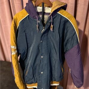 STARTER Navy and Purple Hooded Bomber Jacket Vintage